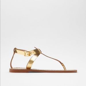 COPY - Zara Flat Laminated Leather Sandals TRF - Size 40